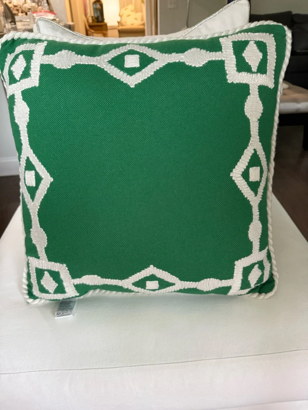 New! ANTHROPOLOGIE Greek Key Embroidered Indoor/ Outdoor Pillow 20 inch Square